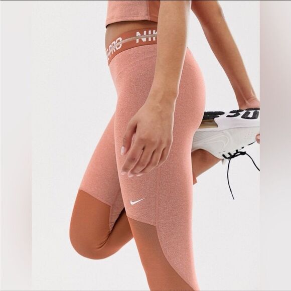 Nike Pro Training Heather Leggings In Rose Gold/Dusty Peach Size XSmall nwt - Picture 2 of 10